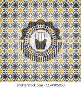 fries icon inside arabesque badge background. arabic decoration.
