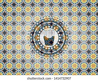 fries icon inside arabesque badge. arabic decoration.