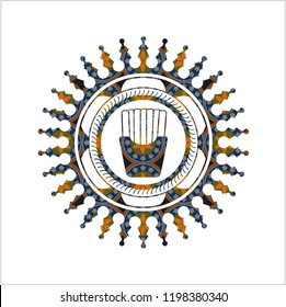 fries icon inside arabesque emblem background. arabic decoration.