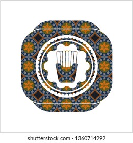 fries icon inside arabesque emblem background. arabic decoration.