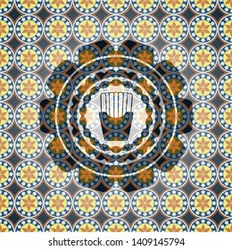 fries icon inside arabesque emblem. arabic decoration.
