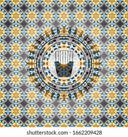 fries icon inside arabesque emblem background. arabic decoration.