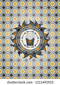fries icon inside arabesque style emblem. arabic decoration.