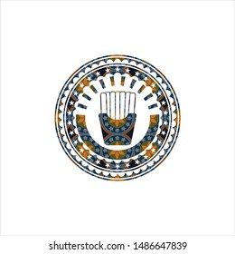 fries icon inside arabesque style emblem. arabic decoration.