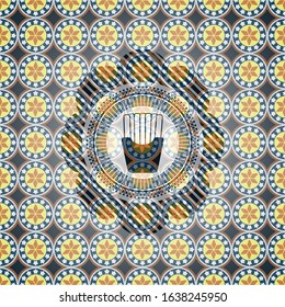 fries icon inside arabesque style emblem. arabic decoration.