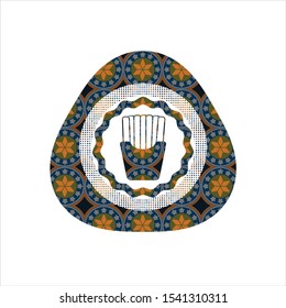 fries icon inside arabic badge background. Arabesque decoration.