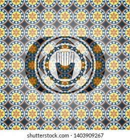 fries icon inside arabic style emblem. Arabesque decoration.