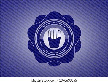 fries icon inside badge with denim texture