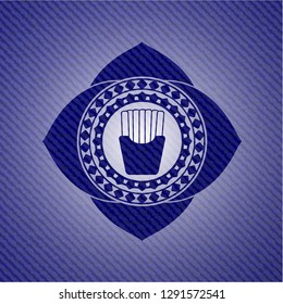 fries icon inside badge with jean texture