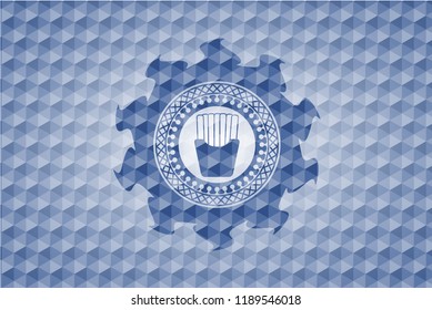 fries icon inside blue badge with geometric pattern background.