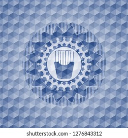 fries icon inside blue badge with geometric pattern.