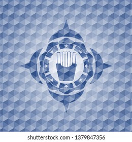 fries icon inside blue badge with geometric pattern background.