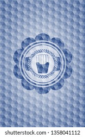 fries icon inside blue emblem with geometric pattern background.