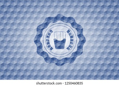 fries icon inside blue polygonal emblem.