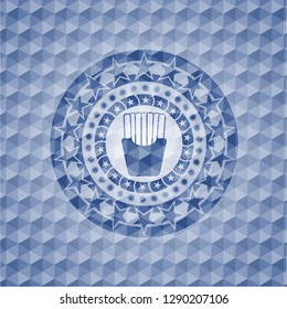 fries icon inside blue polygonal badge.