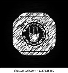 fries icon inside chalkboard emblem written on a blackboard