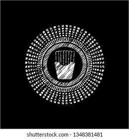 fries icon inside chalkboard emblem on black board