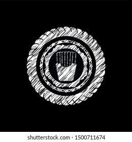 fries icon inside chalkboard emblem written on a blackboard