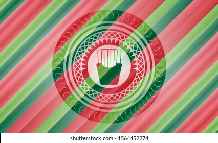 fries icon inside christmas colors style emblem.