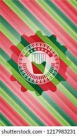 fries icon inside christmas emblem background.