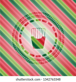 fries icon inside christmas emblem background.