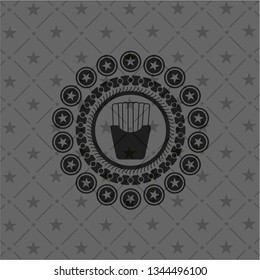 fries icon inside dark emblem. Retro