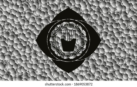 fries icon inside dark icon or emblem with grey bubbles background. Vector Illustration. Detailed. 