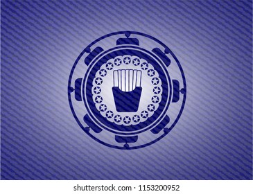 fries icon inside emblem with jean texture