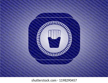 fries icon inside emblem with jean background