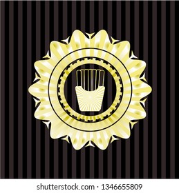 fries icon inside gold badge or emblem