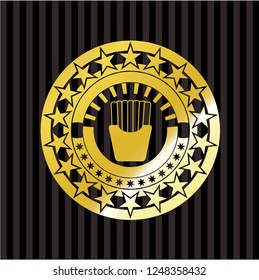 fries icon inside gold emblem or badge