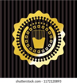 fries icon inside golden emblem or badge