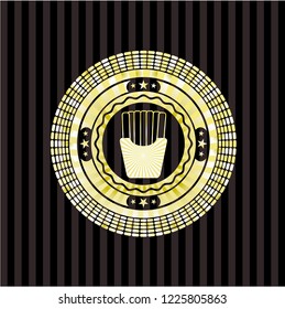 fries icon inside golden emblem or badge