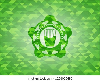 fries icon inside green mosaic emblem