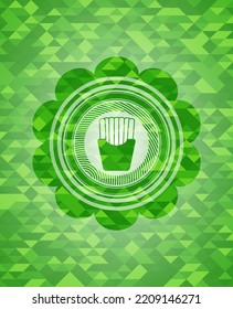 fries icon inside green mosaic emblem. 