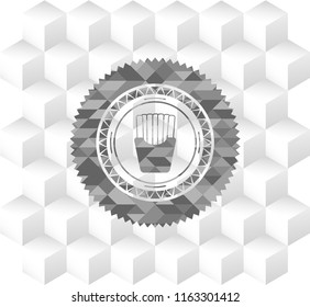 fries icon inside grey badge with geometric cube white background