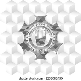fries icon inside grey badge with geometric cube white background