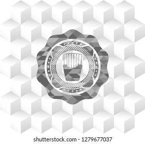fries icon inside grey badge with geometric cube white background