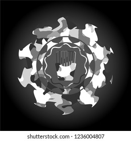 fries icon inside grey camouflage emblem