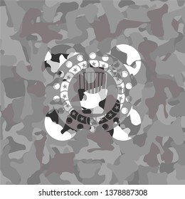 fries icon inside grey camouflage emblem