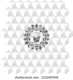 fries icon inside grey icon or emblem with geometric cube white background