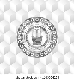 fries icon inside grey icon or emblem with geometric cube white background