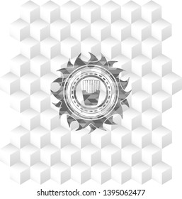 fries icon inside grey emblem with cube white background
