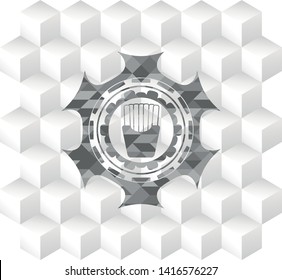 fries icon inside grey emblem. Retro with geometric cube white background