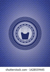 fries icon inside jean or denim emblem or badge background