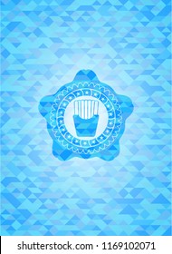 fries icon inside light blue emblem with triangle mosaic background