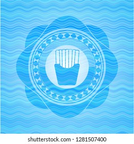 fries icon inside light blue water style emblem.
