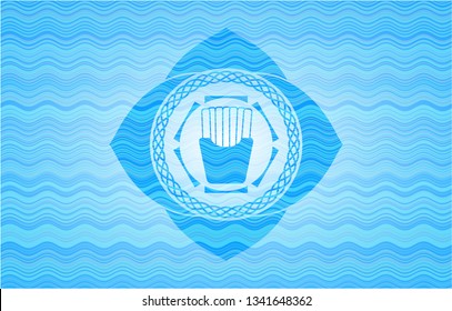 fries icon inside light blue water style badge.
