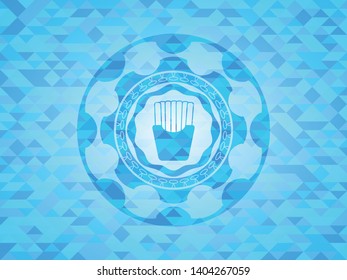 fries icon inside light blue mosaic emblem