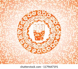 fries icon inside orange mosaic emblem